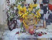 "Натюрморт с подсолнухом" акрил, бумага 