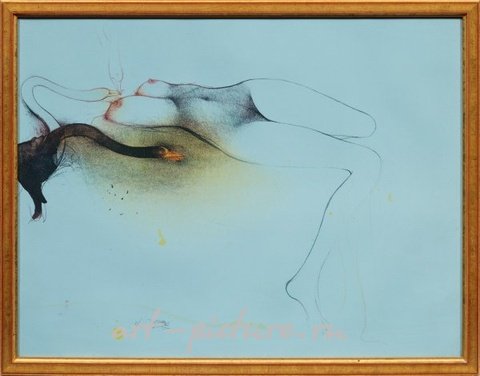 Оригинальный цветной литограф на светло-голубой бумаге, 1977 год