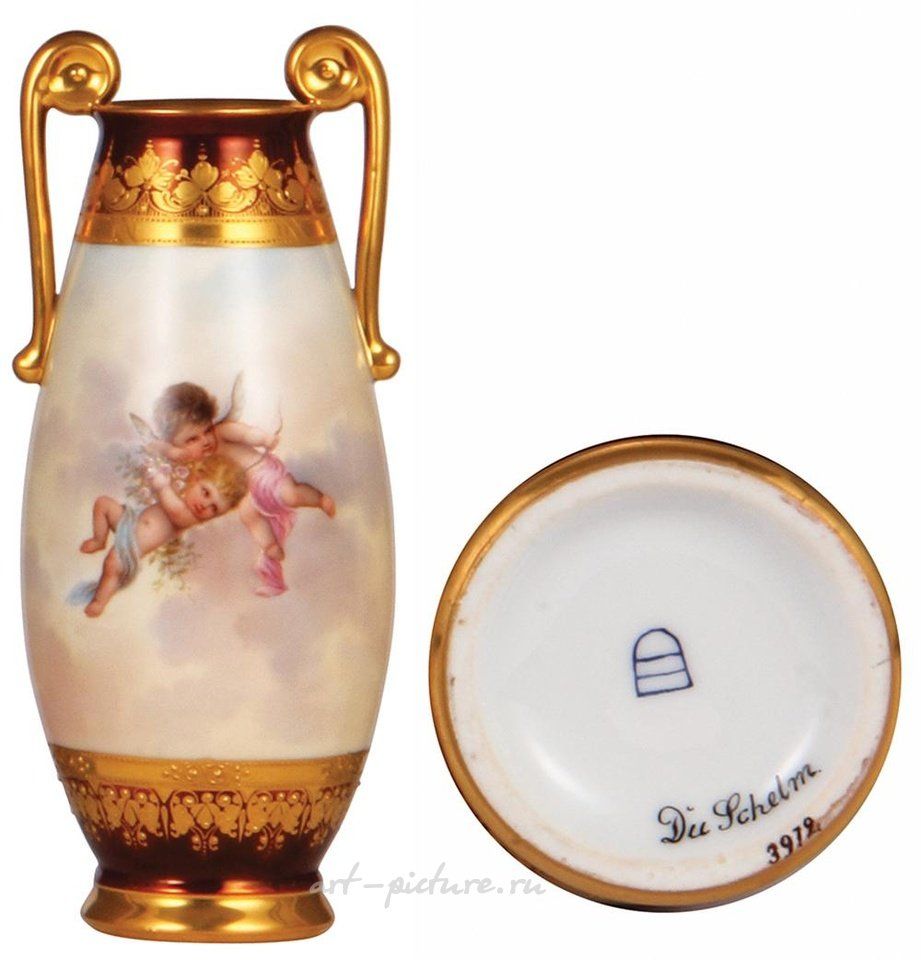 Royal Vienna , Ваза "Ройаль Вена" с ручной росписью и подписью художника Вагнера