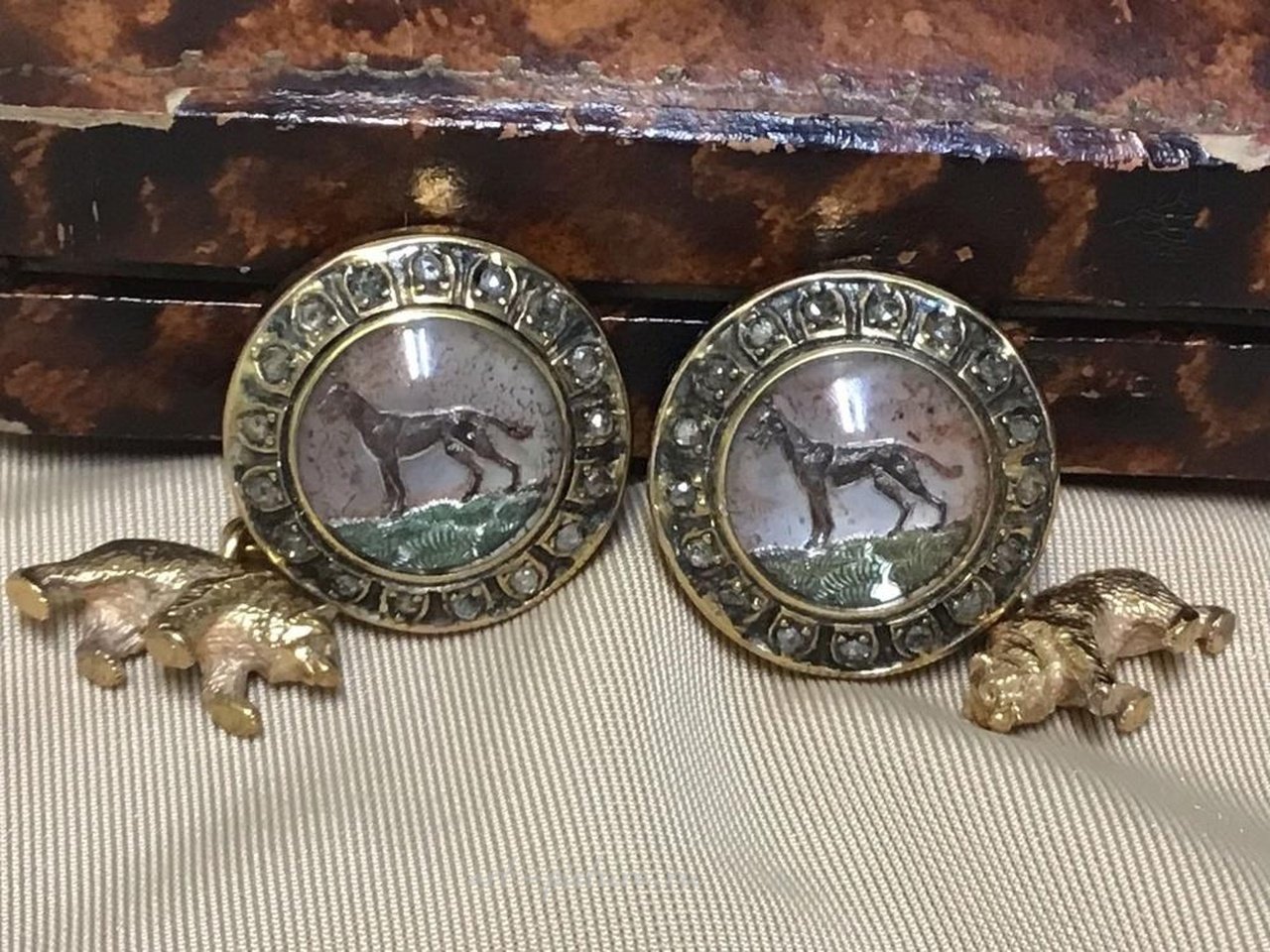 Russian silver , Russian Empire silver 84 gold plated diamond intaglio dog and...