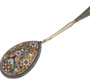 Серебряная ложка русского производства с позолотой 84 пробы и эмалью в технике клоизонне