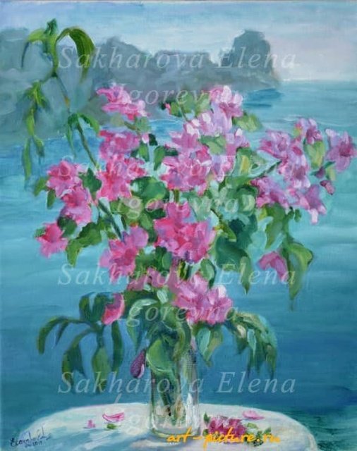 Цветы и море холст, масло 