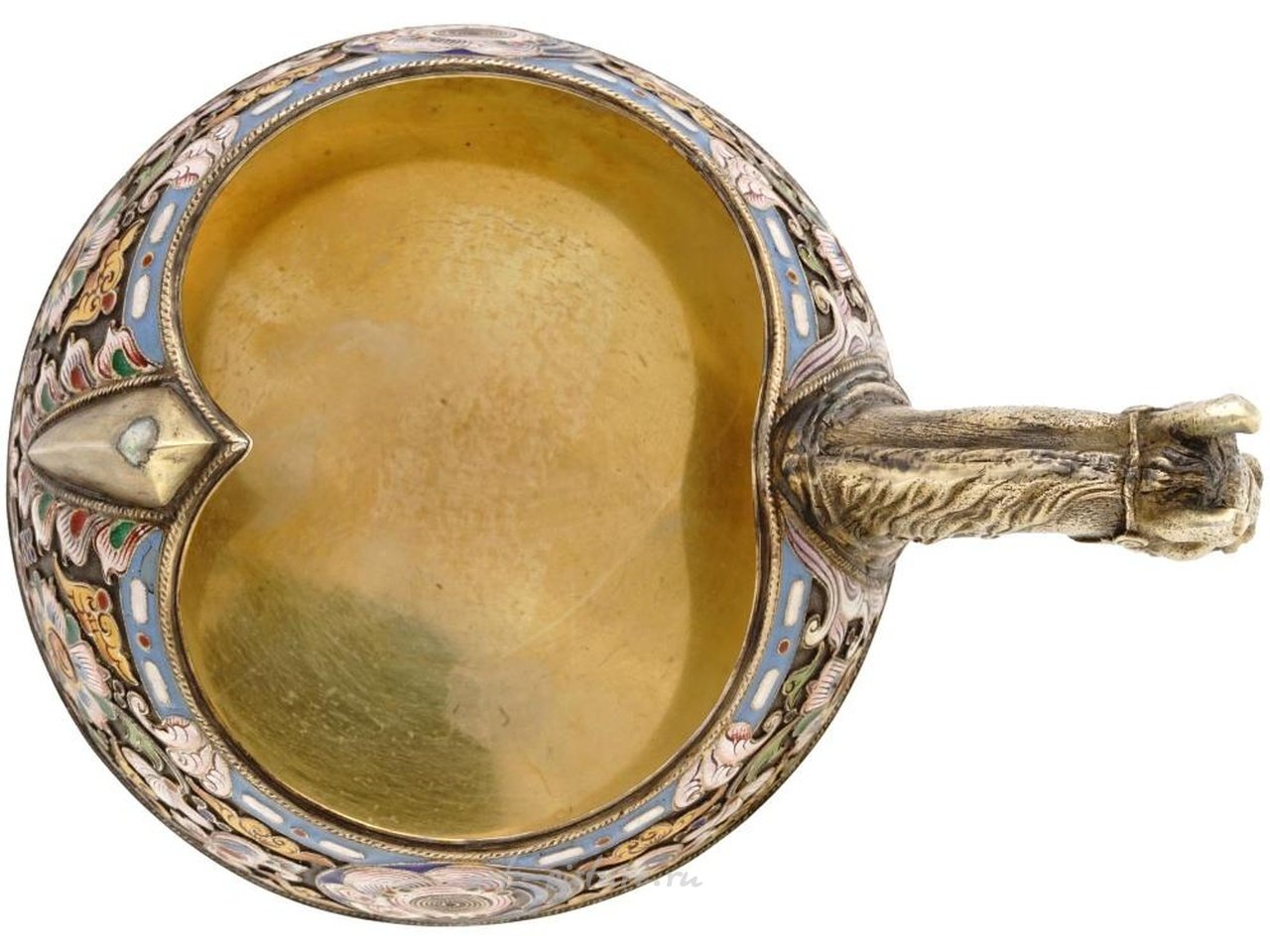 Русское серебро , Русский серебряный ковш ковш с фигурной ручкой