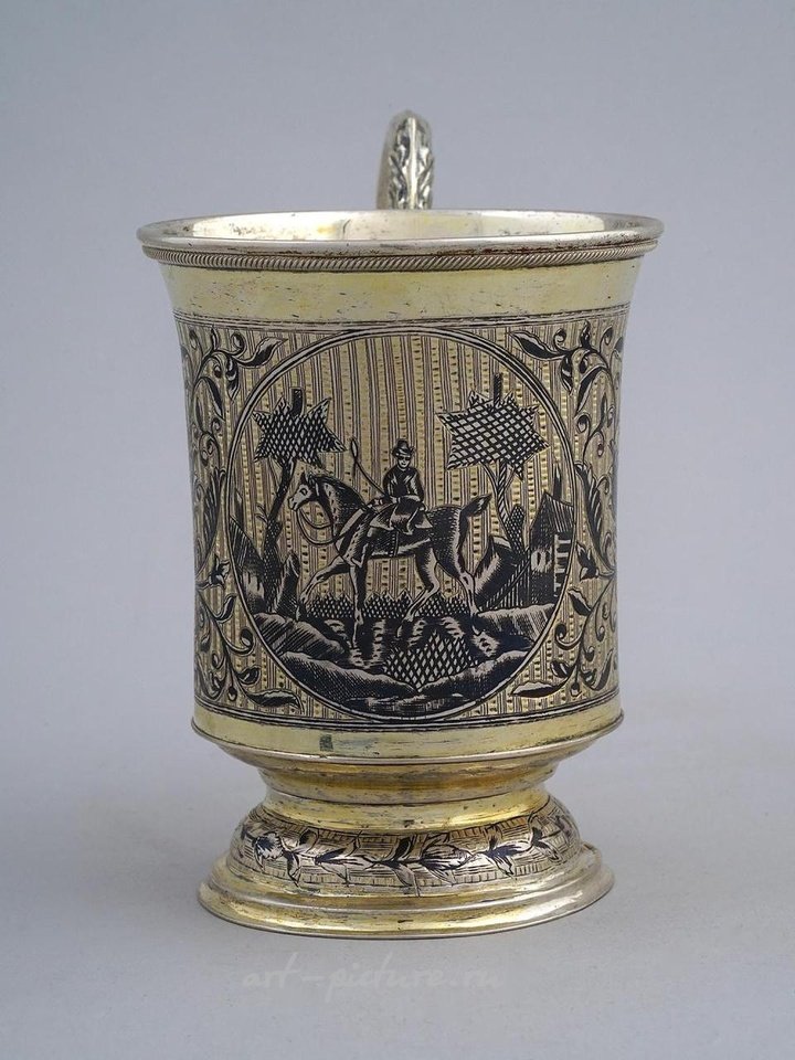 Русское серебро , Русская серебряная чаша с позолотой и ниелло, 19 век