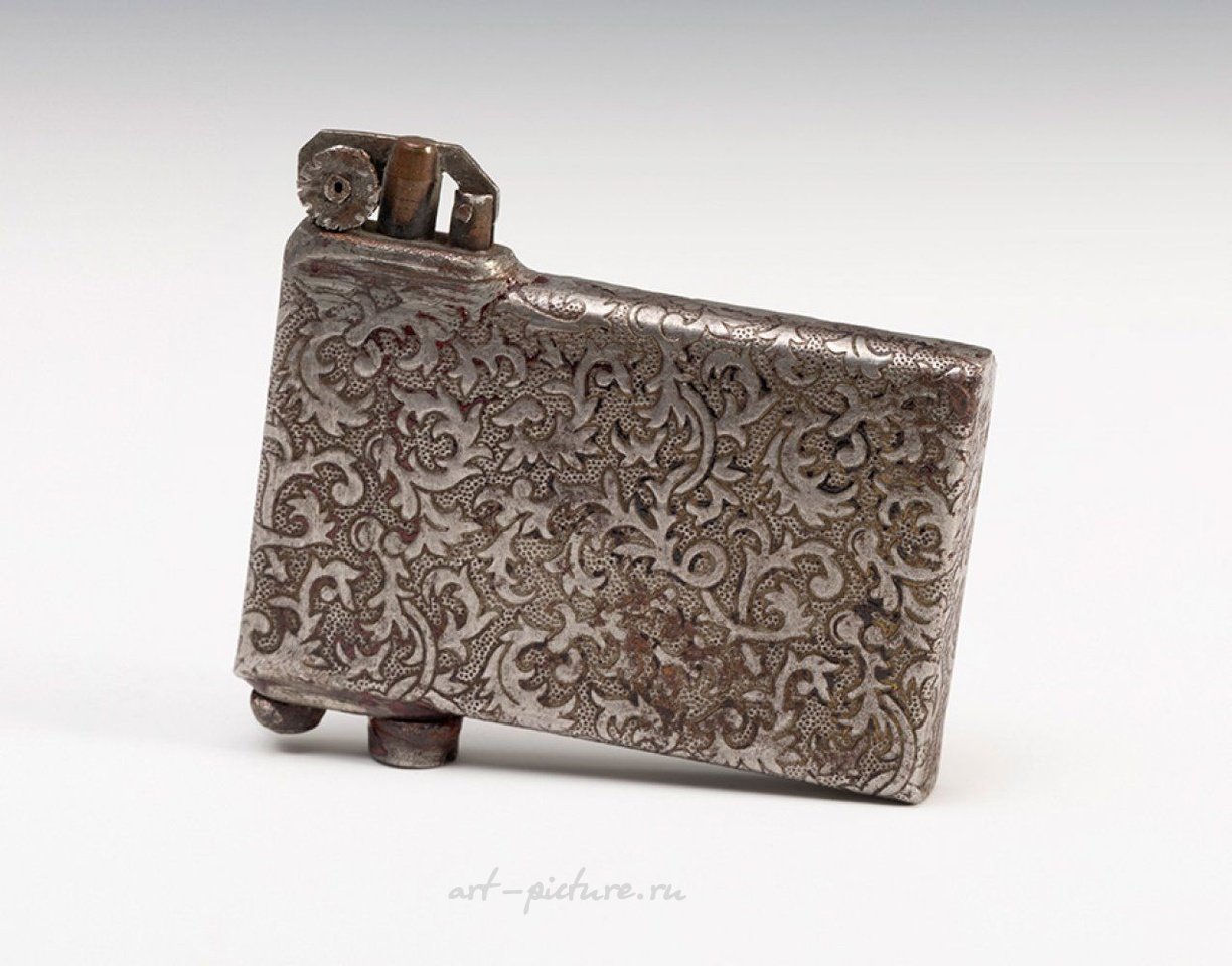 Russian silver , Russian lighter, late 19th century. Silver plated metal, enamel...