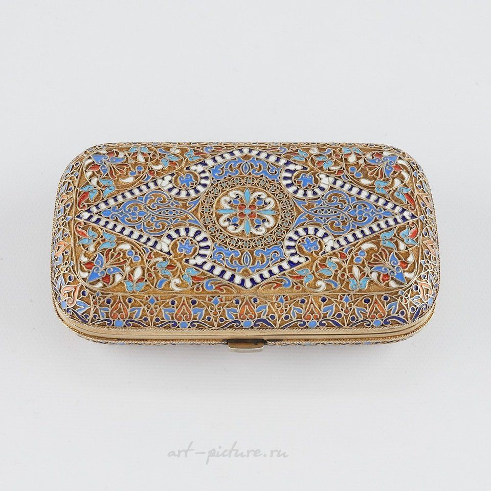 Русское серебро , Серебряный эмалированный сигаретный футляр русского производства, около 1875 года