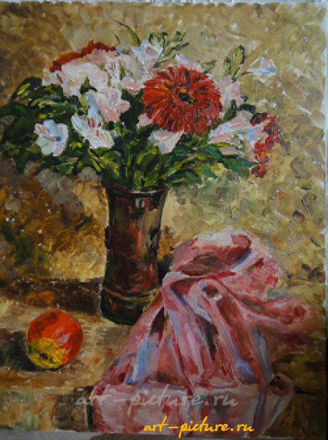 Букет с герберами масло,холст на картоне 