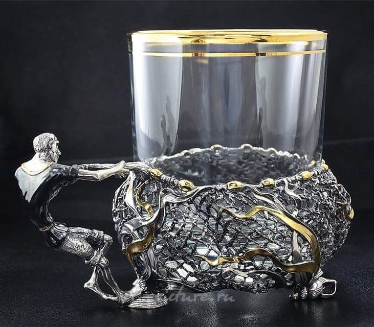 Подстаканник Старик и невод, серебро
