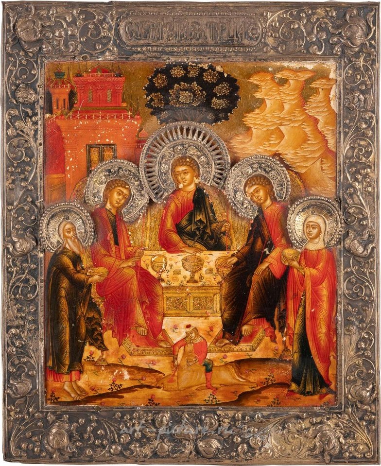 Russian silver , A VERY FINE ICON SHOWING THE OLD TESTAMENT TRINITY WITH A S
