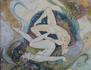 "《银色的河声》 油画，画布"