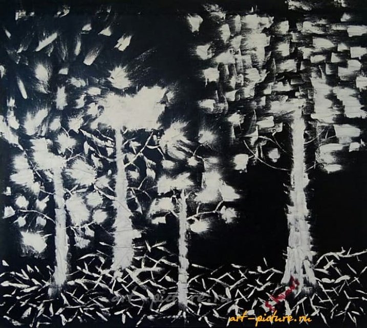 Белый лес, ночь Масло, холст. 