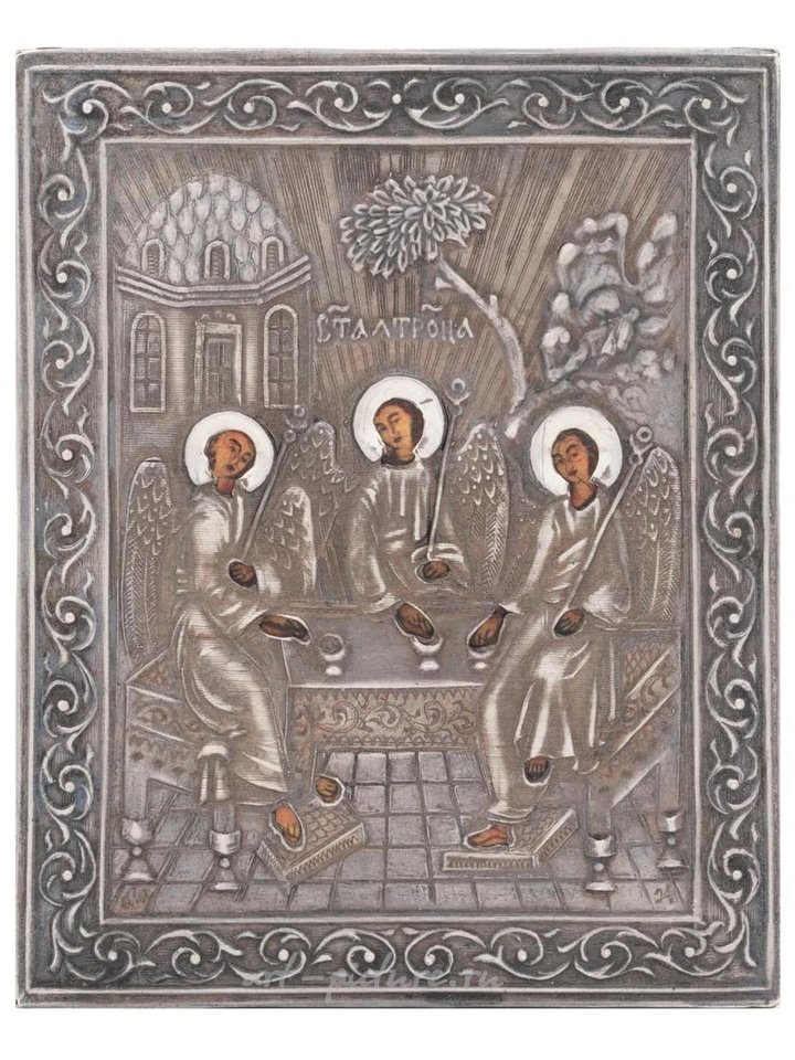 Русское серебро , Серебряная окладная икона Святой Троицы в русском стиле