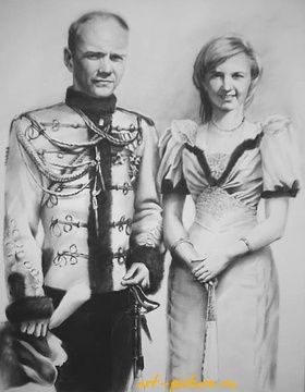 купить Костюмированный портрет молодой пары Бумага, масло, сухая кисть 