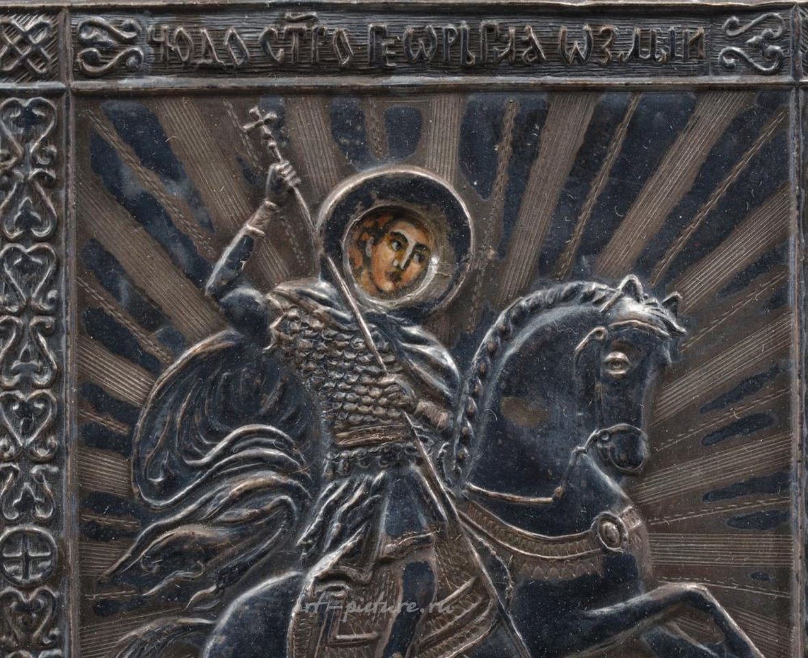 Русское серебро , Антикварная фотолитография русской иконы с серебряной пластиной