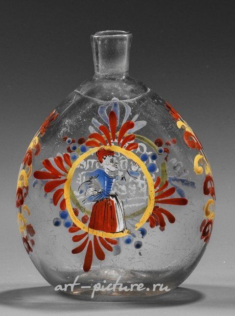 Снапс-плоская бутылка с эмалевой декорацией