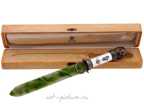 Русское серебро, Русская серебряная эмаль, нефритовое лезвие письменного ножа