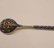 Серебряная ложка - Шамплеве эмаль, клеймо 84 пробы "BC", Императорская...
