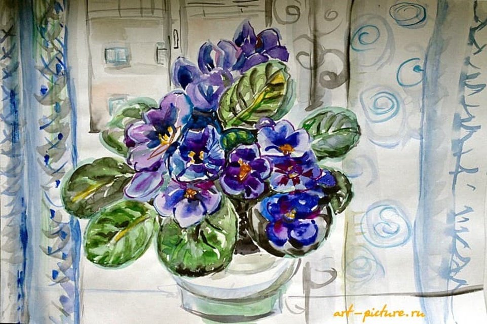 фиалка бумага, акварель 