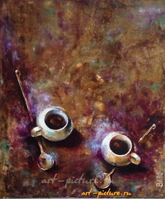 Две белые чашки горячего шоколада холст/масло 