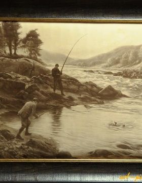 buy "Salmon fishing engraving on natural leather"