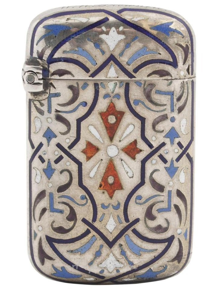 Русское серебро , Императорская русская серебряная эмальрованная подставка для спичек