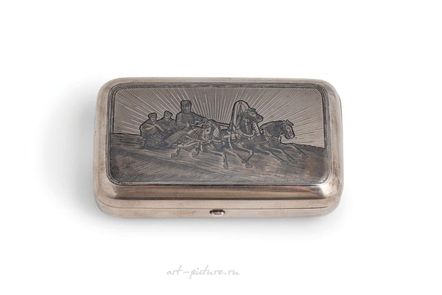 Русское серебро , Серебряная и ниелловая табачная коробка, Москва, 1884 год, ювелир А. Егар...