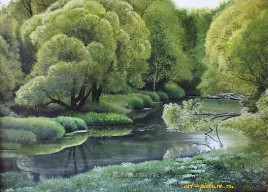 Пейзаж с рыбаком Масло,холст 