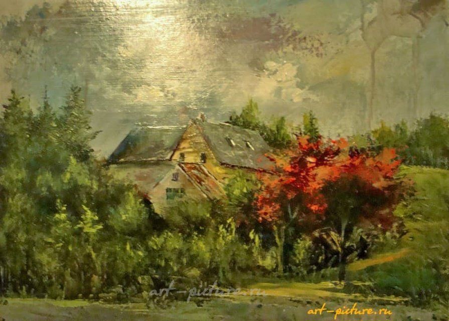 Пасмурно картон,акрил