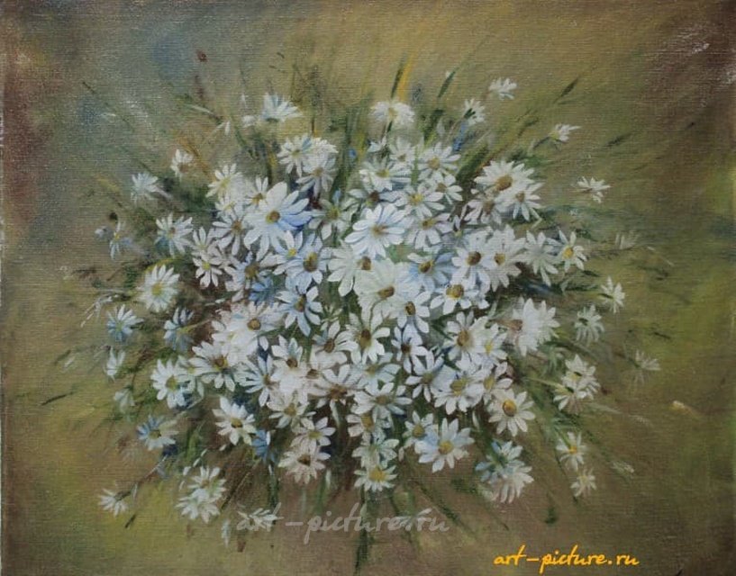 野花洋甘菊油画，帆布