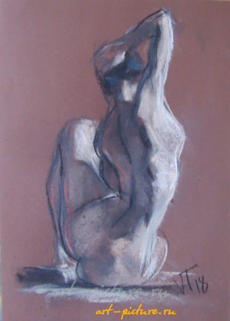 Сидячая натурщица со спины пастель,бумага