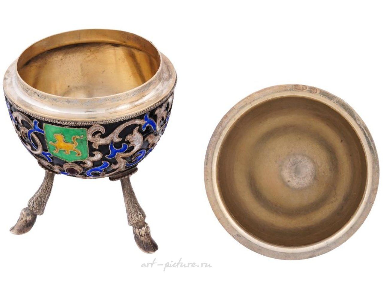 Русское серебро , Русская серебряная яйцевидная шкатулка с эмалью в технике клоизонне