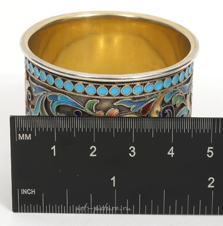 Русское серебро , Русский эмаль и серебряное антикварное русское кольцо для салфеток