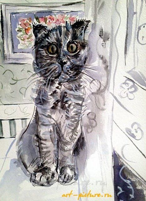 Портрет моей испуганной Дуськи бумага, гуашь 