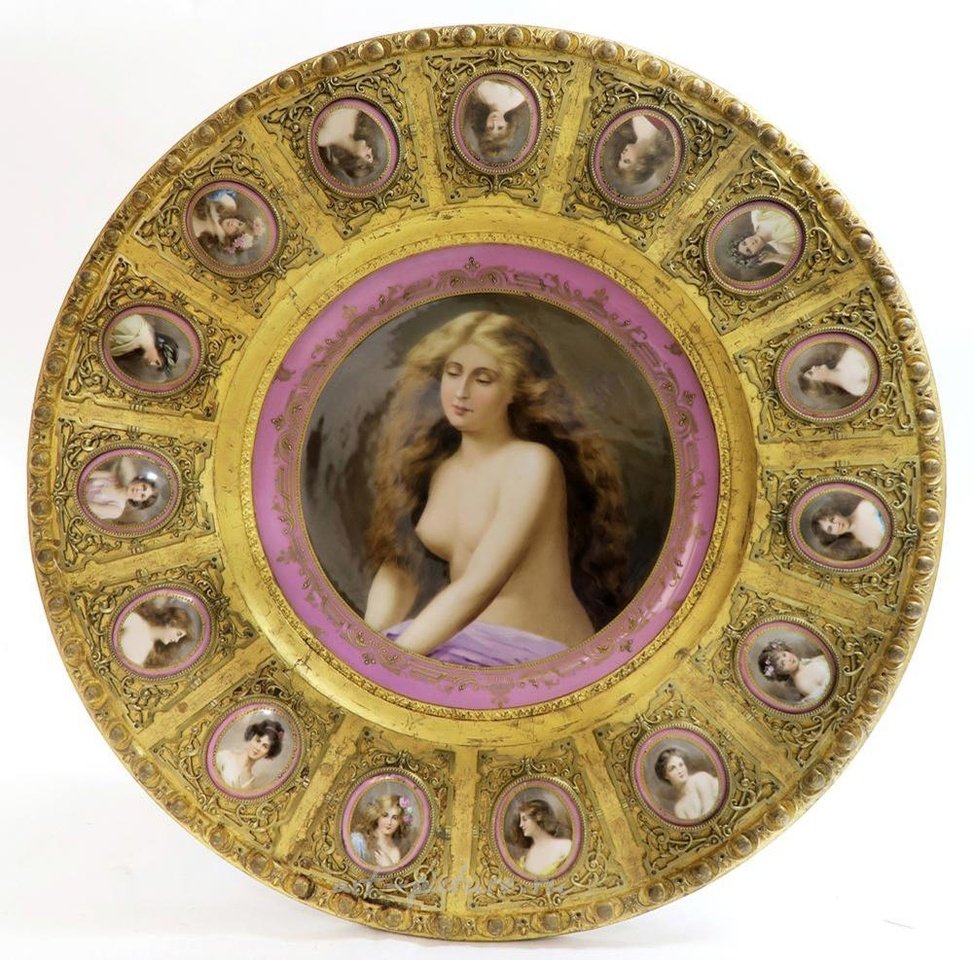 Royal Vienna , Золоченый столик с фарфоровыми плакетками из Австрии, конец 19 века