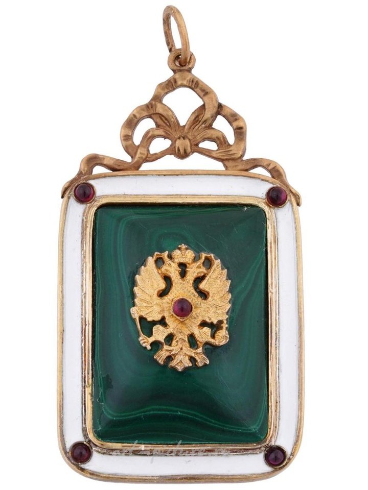 Russian silver , RUSSIAN 88 GILT SILVER ENAMEL CARVED MALACHITE PENDANT