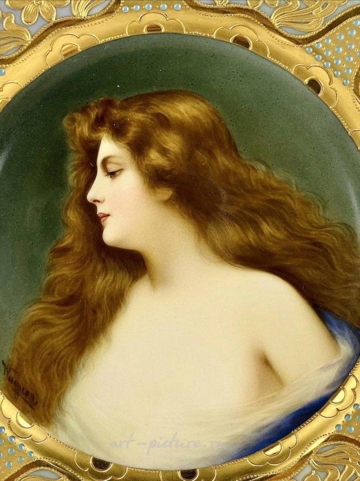Royal Vienna , Фарфоровая тарелка с подписью Вагнера, 1900 год