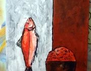 Красная рыба и красный рис масло,холст 