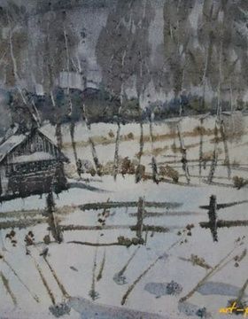 купить Март в деревне. Акварель. 50х70