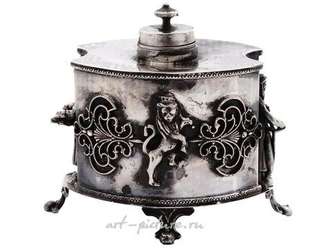 Русское серебро, Редкая русская императорская чернильница из серебра 84 пробы с элементами иудаики.