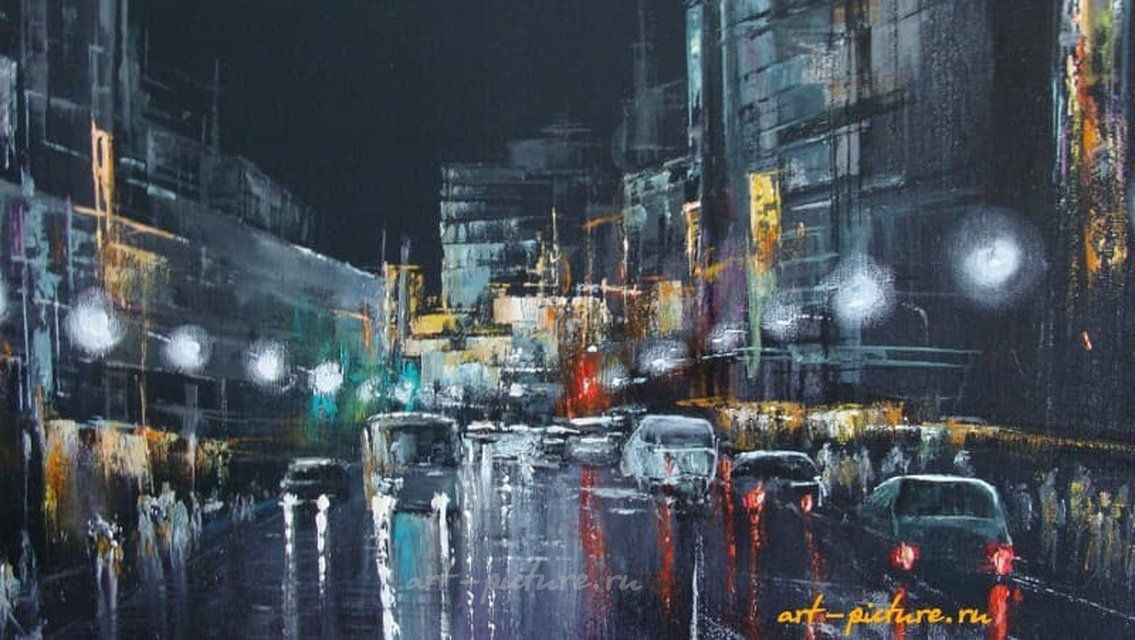 Ночной мегаполис масло,холст