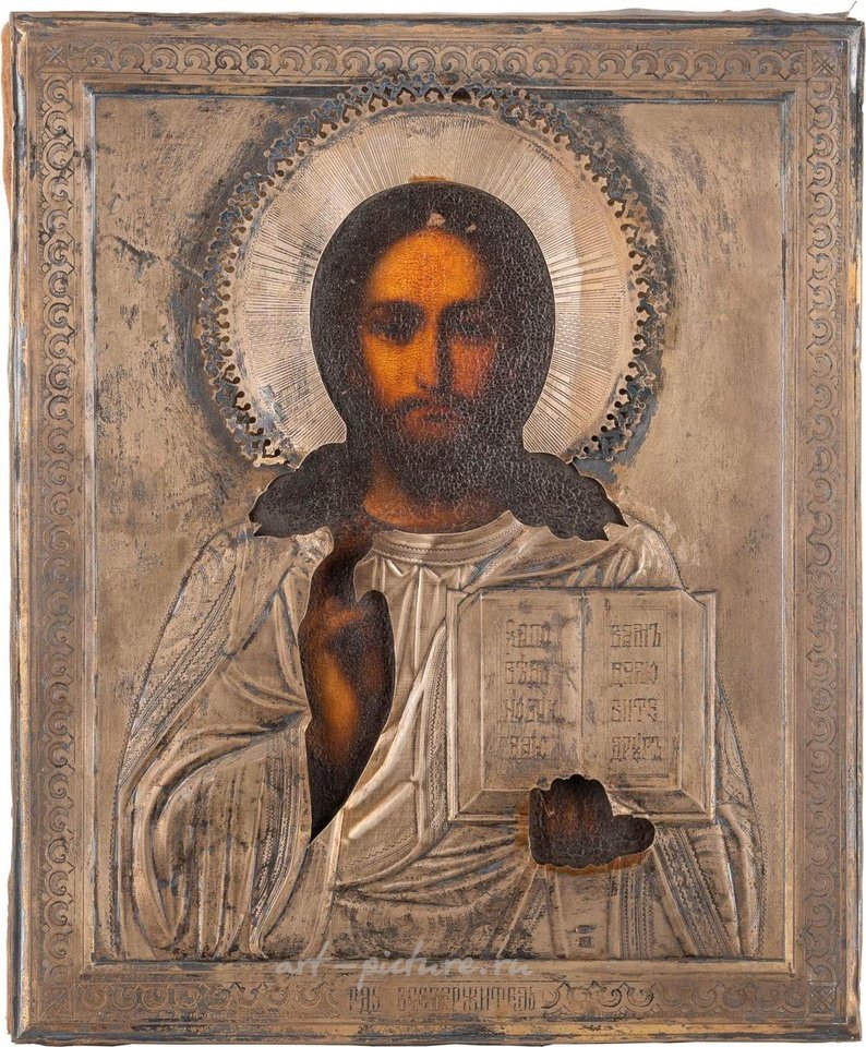 Русское серебро , Два иконы, изображающие Христа Пантократора (с серебряным окладом)