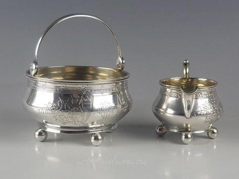 Русское серебро, Антикварная серебряная сахарница и креманка русского производства 19 века