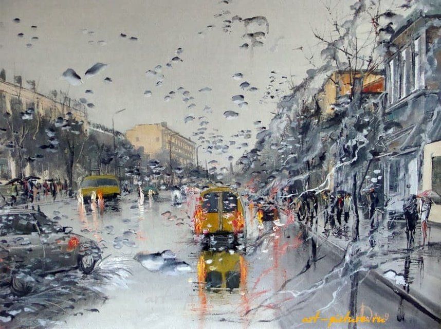 Через лобовое стекло масло,холст