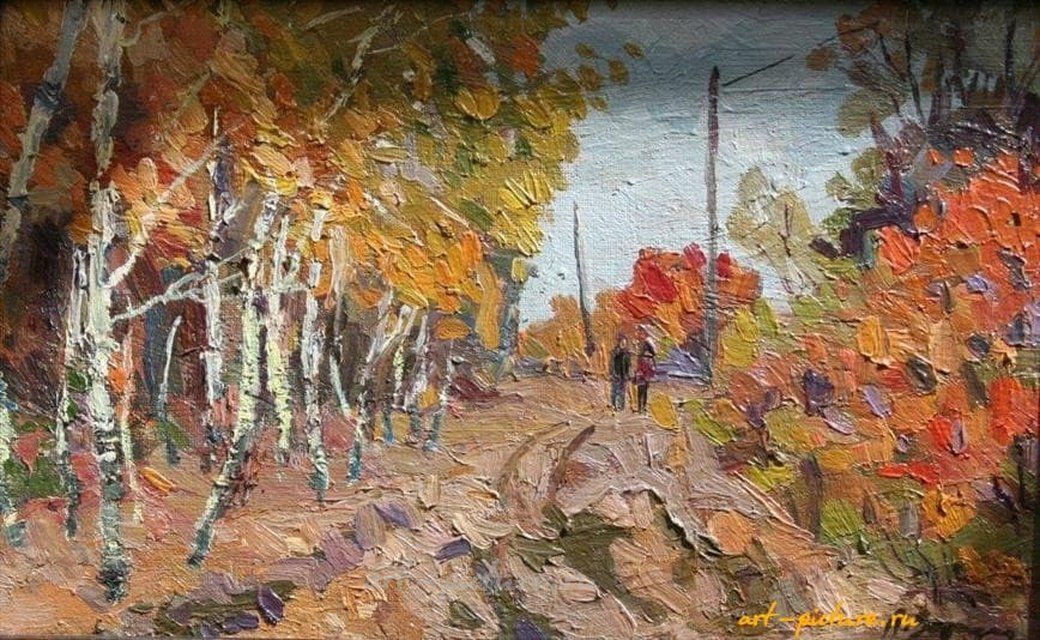 Дорога на дачу. Картон, холст, масло. 19 х 31 см