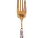 Серебряная вилка для сервировки с золочением и цветами