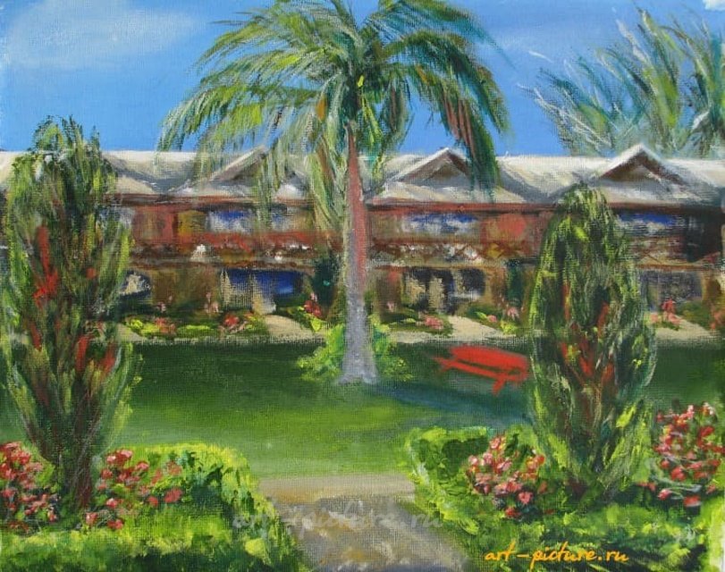 Пальма во дворе, Фиджи акрил, холст 