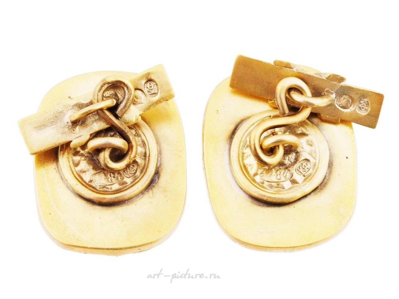 Русское серебро , Золоченые серебряные манжетные пуговицы с эмалью Николая II