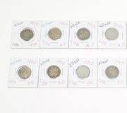 Русские серебряные 20-копеечные монеты.