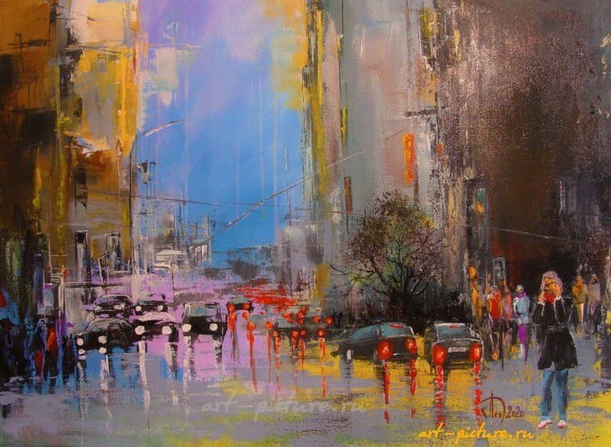 В осеннем городе масло,холст