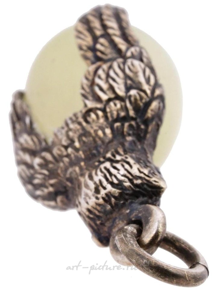 Русское серебро , Серебряная подвеска с яйцом из натурального нефрита в стиле русского серебра 88